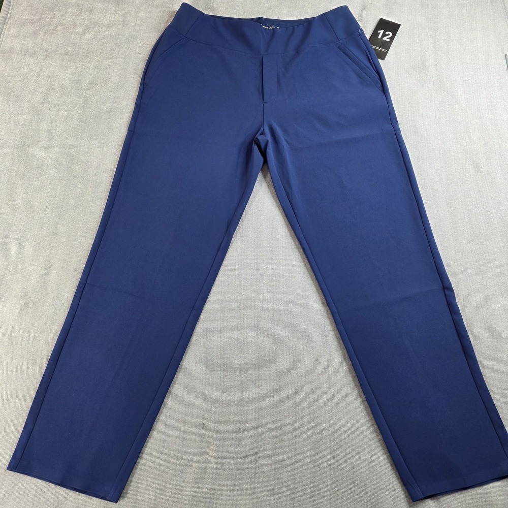 NWT IBKUL WOMEN'S NAVY BLUE  STRETCH ANKLE PANTS SIZE 12 PFAS Free Golf Workwear